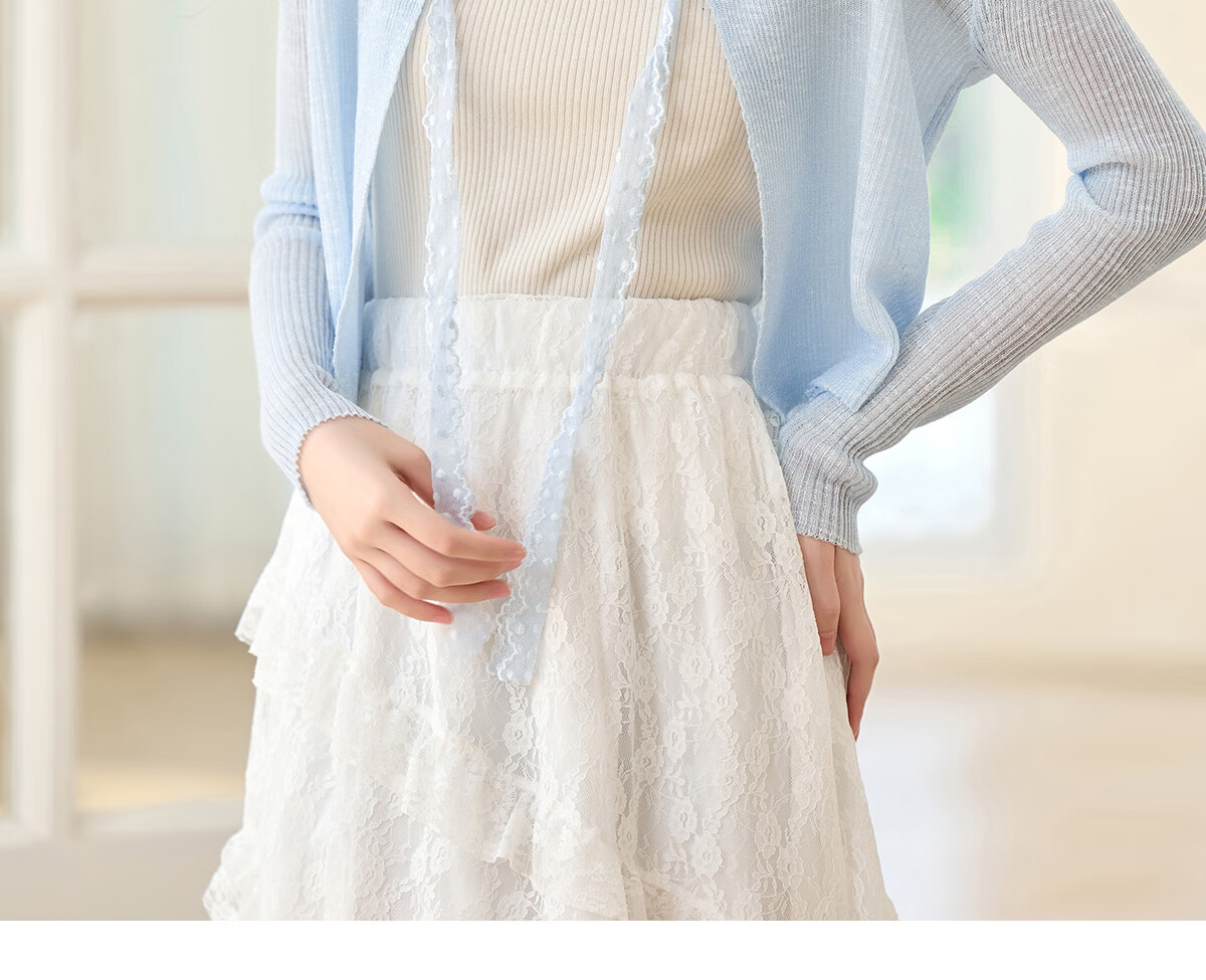 Pincai Women's Summer Ice Silk Lace Tie Cardigan Thin Shawl Air Conditioning Shirt P52Z070 79