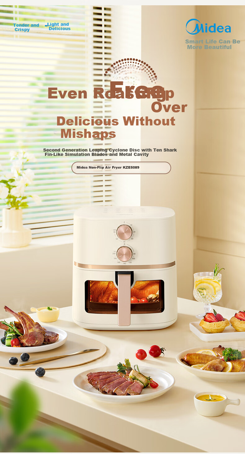 Midea Air Fryer, Transparent View, No-Flip Design, 7L Large Capacity, Multi-Functional, Oil-Free, Crispy on The Outside And Tender on The Inside, Non-Stick, Easy to Clean, Electric Fryer Oven MF-KZE7001 2