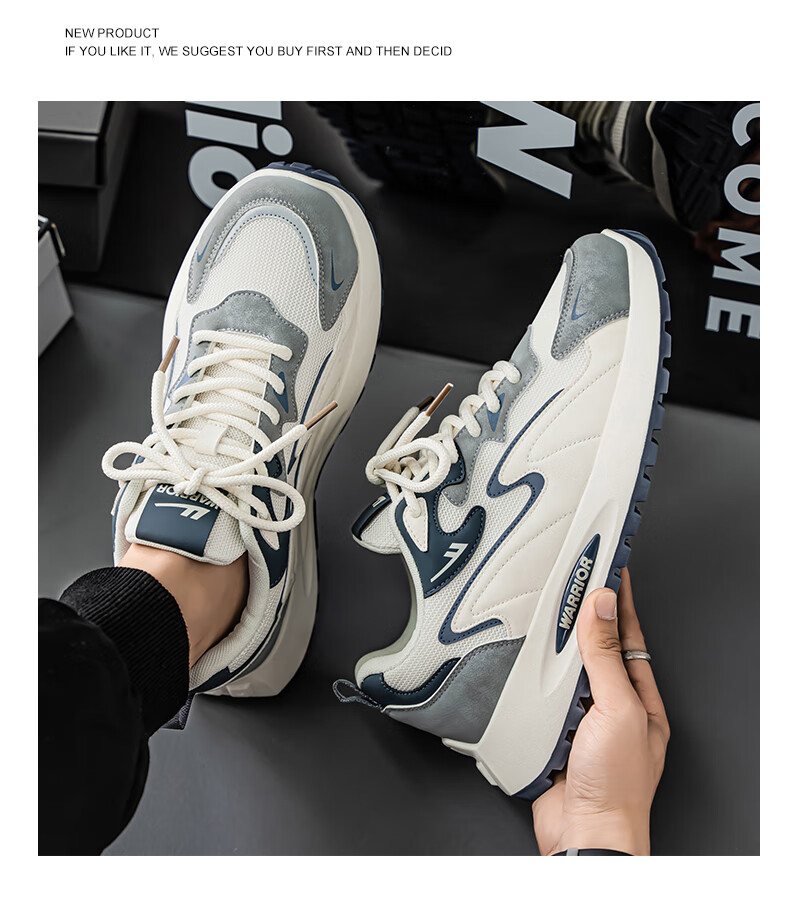 Warrior Men's Sneakers 2025 Summer Casual Breathable Low-top Shoes for Men Beige/Grey/Blue Size 40 9