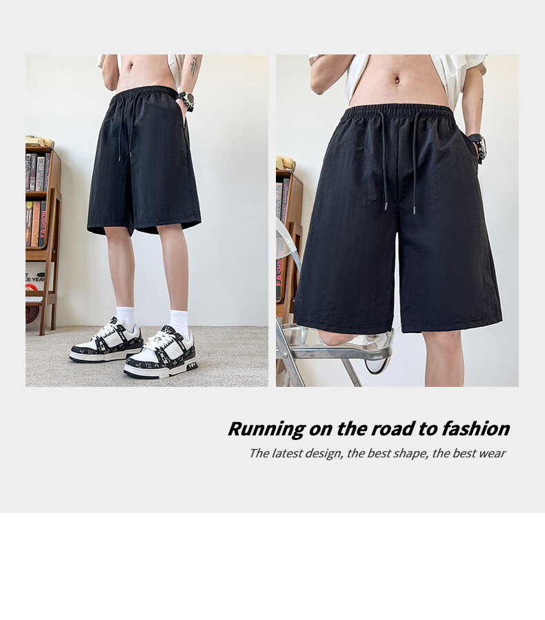 SWAMP AREA Ice Silk Shorts for Men, Summer Quick-Dry Breathable Versatile Casual Sports Knee-Length Pants D1102 Black 3XL 8
