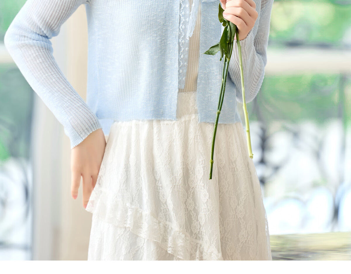 Pincai Women's Summer Ice Silk Lace Tie Cardigan Thin Shawl Air Conditioning Shirt P52Z070 75