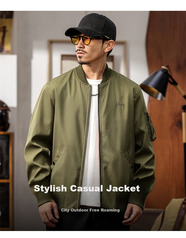 JEEP Men's Executive Jacket, Spring And Autumn Loose-Fitting Workwear Casual Clothing for Men, Army Green, L 1