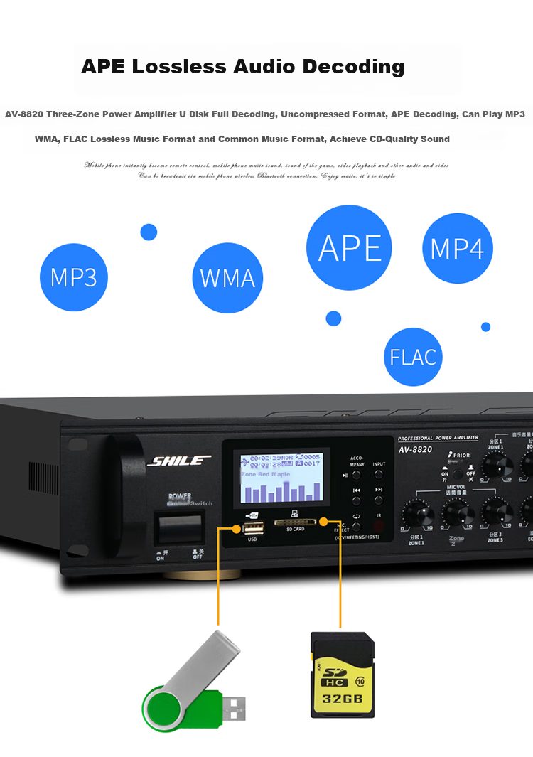 SHILE AV-8820 Professional Conference Six-Channel Amplifier, Three-Zone Power Amplifier, Supermarket Classroom Background Music, 360W High-Power Output 15