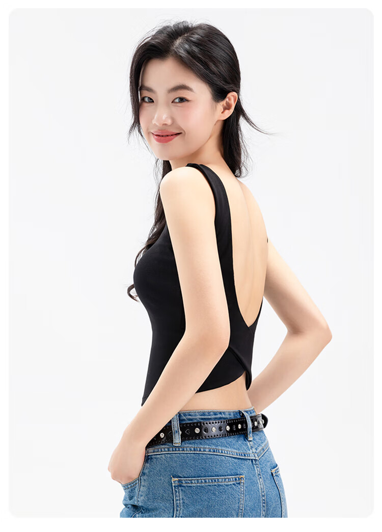 GUJIN Women's Camisole Tank Top with Built-In Bra Pads, Cross-Back Design, Suitable for Layering Or Wearing Alone, Sleeveless Undershirt, Black, Size M 7