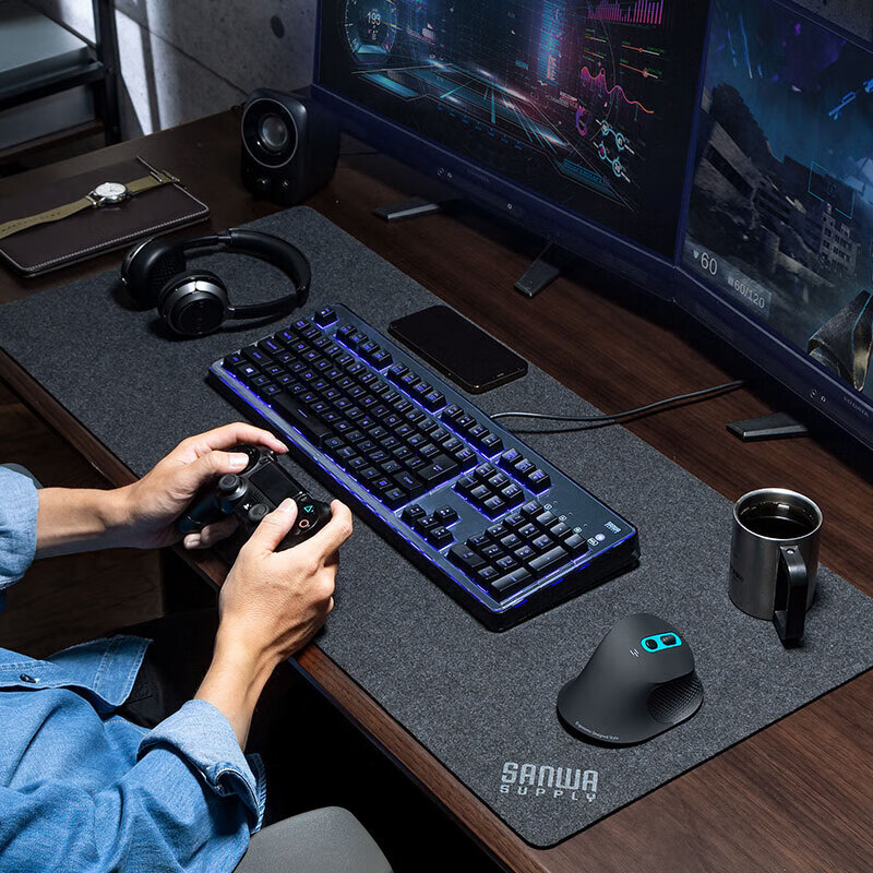 Большой коврик для стола SANWA, для офиса и игр, из приятного на ощупь войлока, износостойкий, с нескользящей резиновой основой, сворачиваемый и портативный, в комплекте с ковриком для мыши Pebble