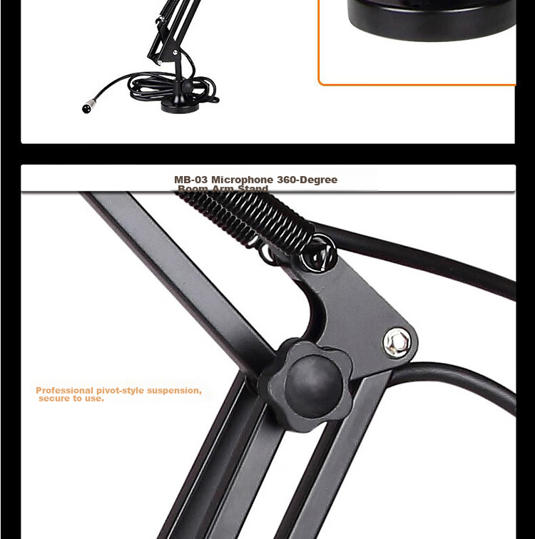 Aiken (iCON) MB-03 Microphone Stand with Large Arm, Dual XLR Cables, Universal Rotation, Weighted Model, Studio Recording Booth Anchor Stand 1