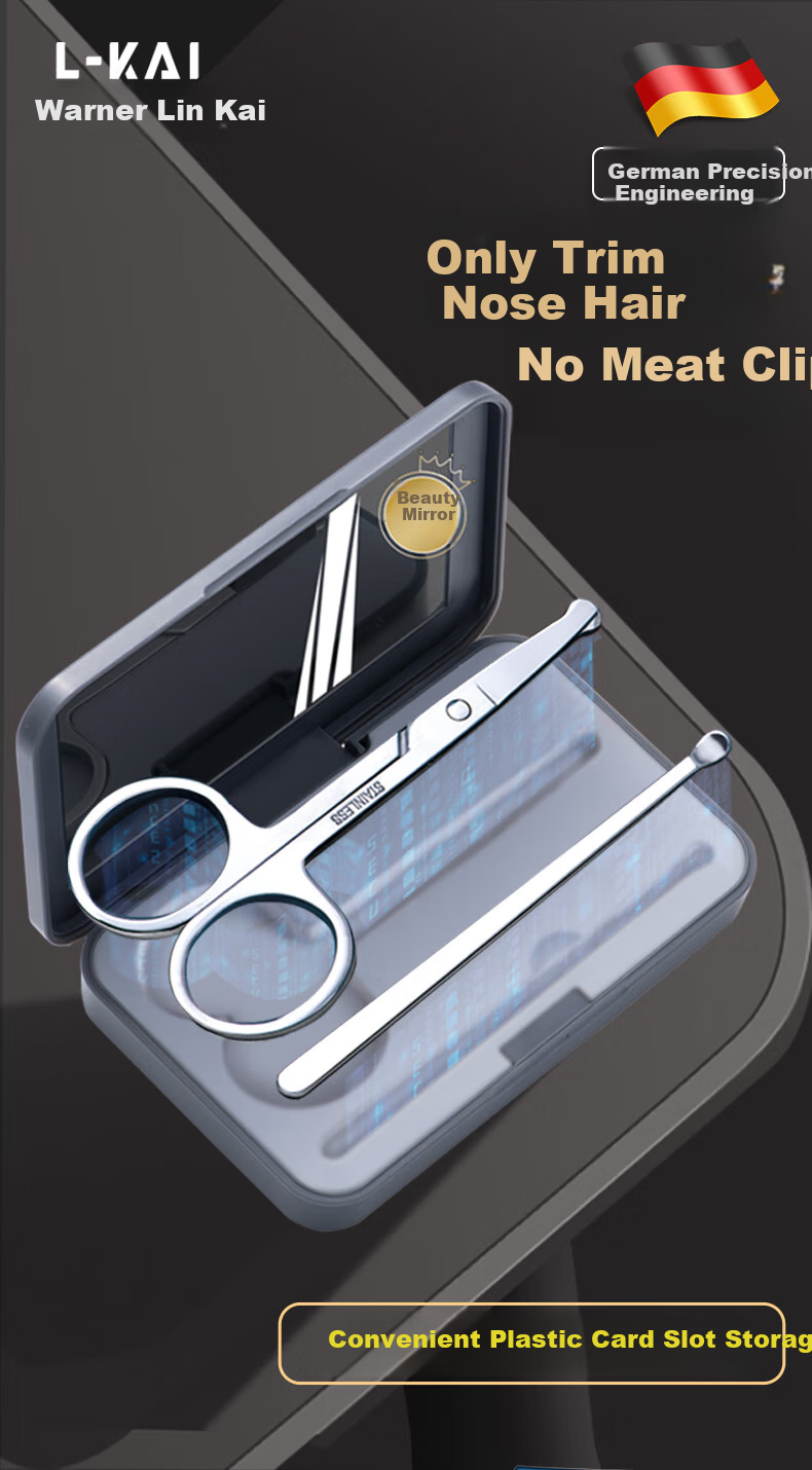 Huanlinkai Stainless Steel Nose Hair Scissors for Men, Round Tip Beard Trimmer, Small Black Scissors 1