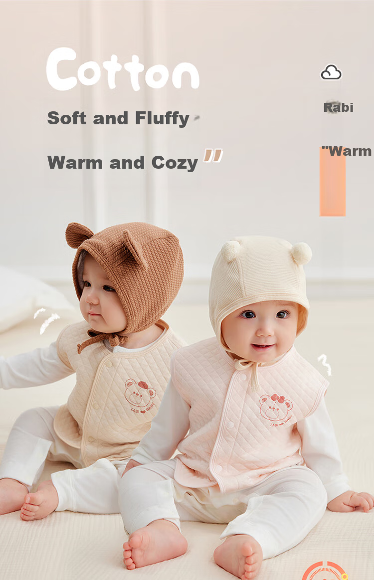Labi Baby Children's Vest with Full Opening, Infant Vest for Spring And Autumn, Boys And Girls Home Wear Warm Waistcoat, Light Apricot Color, Size 80 1