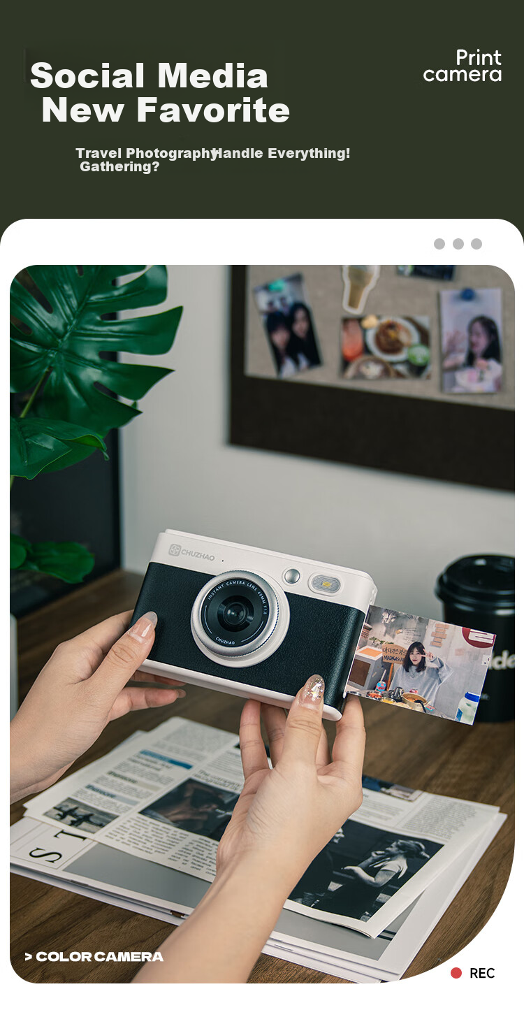 MAQUCC Instant Color Printer, Direct Photo Output, Digital Camera, One-Step Imaging, Travel Photography, Instant Results, Birthday Gift for Men And Women, Standard Configuration with 10 Sheets of Film - Classic Black 3