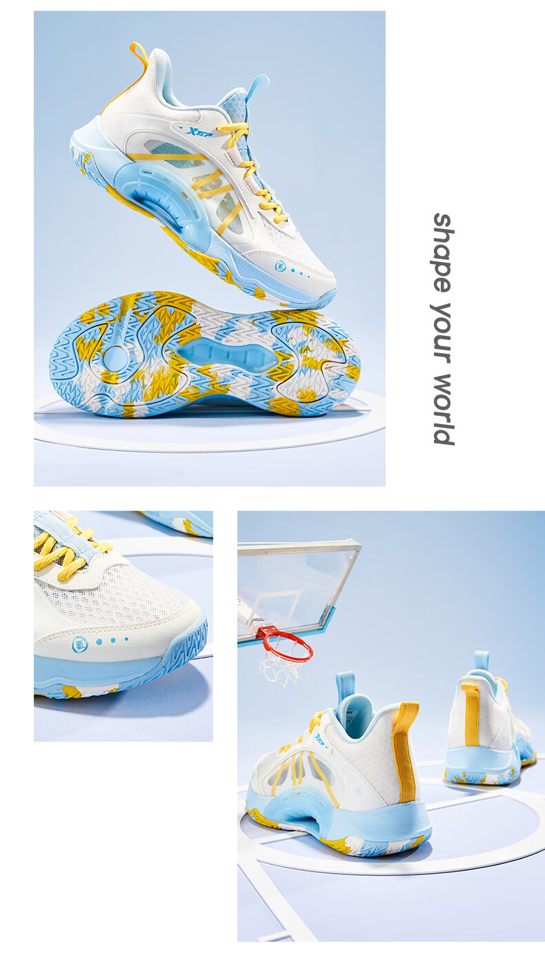 XTEP Kids Boys Mesh Breathable Lace-up Basketball Shoes Starry Blue/Teal Blue Size 38 17