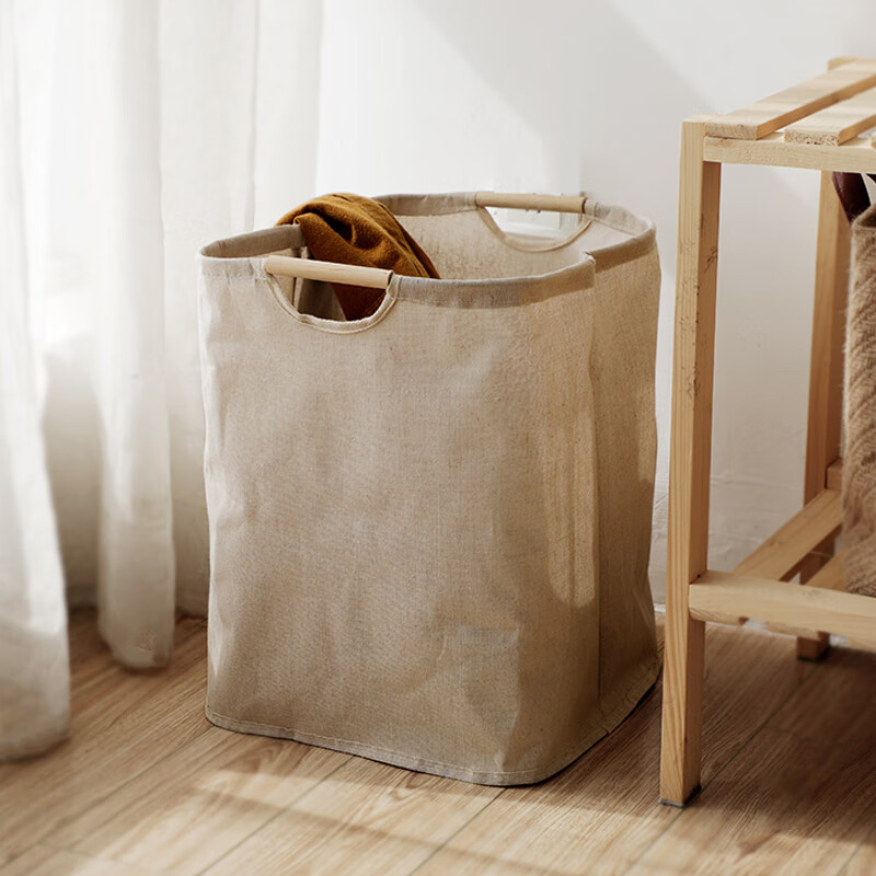 Fanyejia Japanese-Style Instagram-Style Laundry Hamper, Wooden Handle Dirty Clothes Basket for Home Bathroom Bedroom Dormitory, Large Laundry Storage Bi