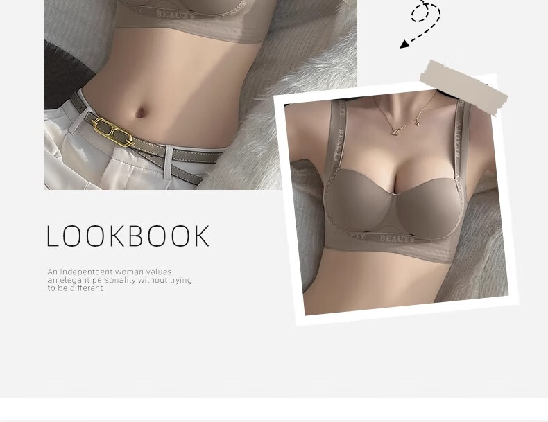GUJIN Round Bra for Women, Enhancing Small Breasts, Push-Up, Side Support, Letter Shoulder Straps, Cartoon Design, Lift And Support, Seamless Bra 2