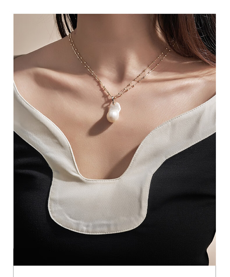 Amber Lollipop Baroque Pearl Necklace for Women, Layered Neck Chain, Birthday And Mother's Day Gift for Mom Or Wife, Practical Present 3