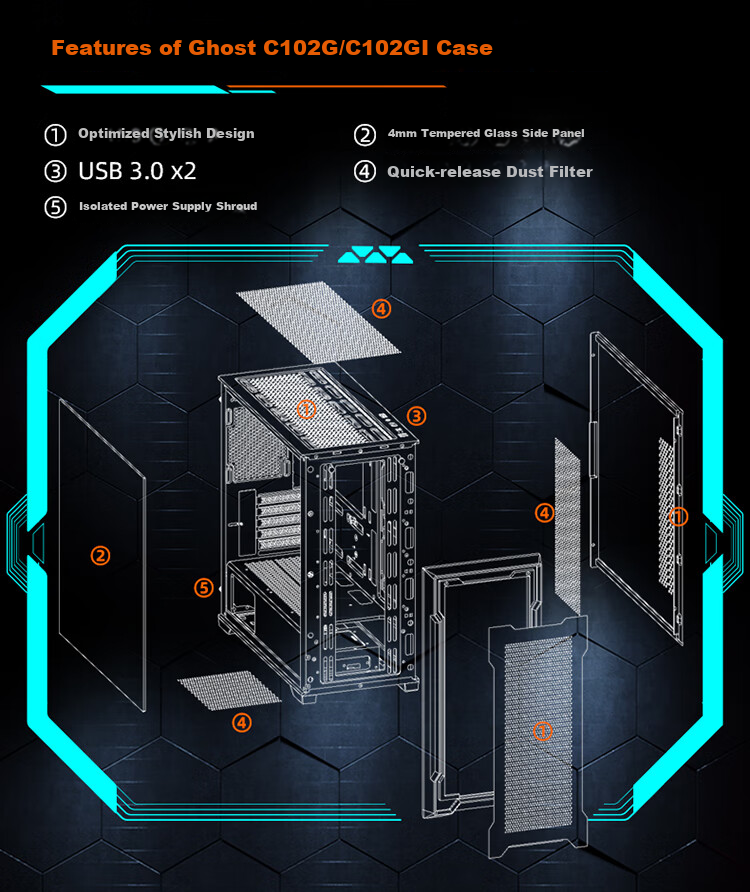 GIGABYTE Youlingbai C102GI Case, Tempered Glass Side Panel, Compatible with 360/240 Radiators, Quick-Release Dust Filter, White M-ATX/Top Mount 360/Magnetic Panel 7