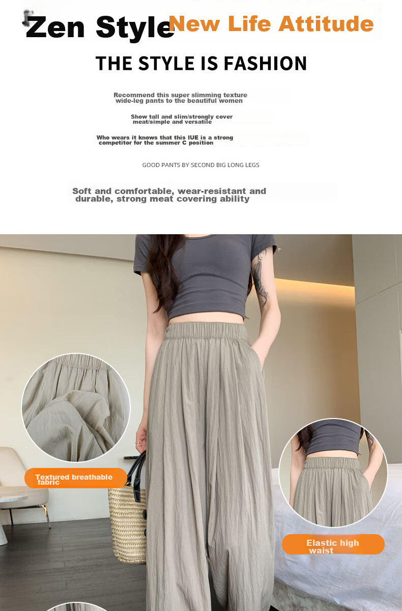 LangSha Ice Silk Wide-Leg Pants Women Summer Thin High Waist Draped Zen Lazy Yamamoto Style Cotton Linen Casual Pants 2