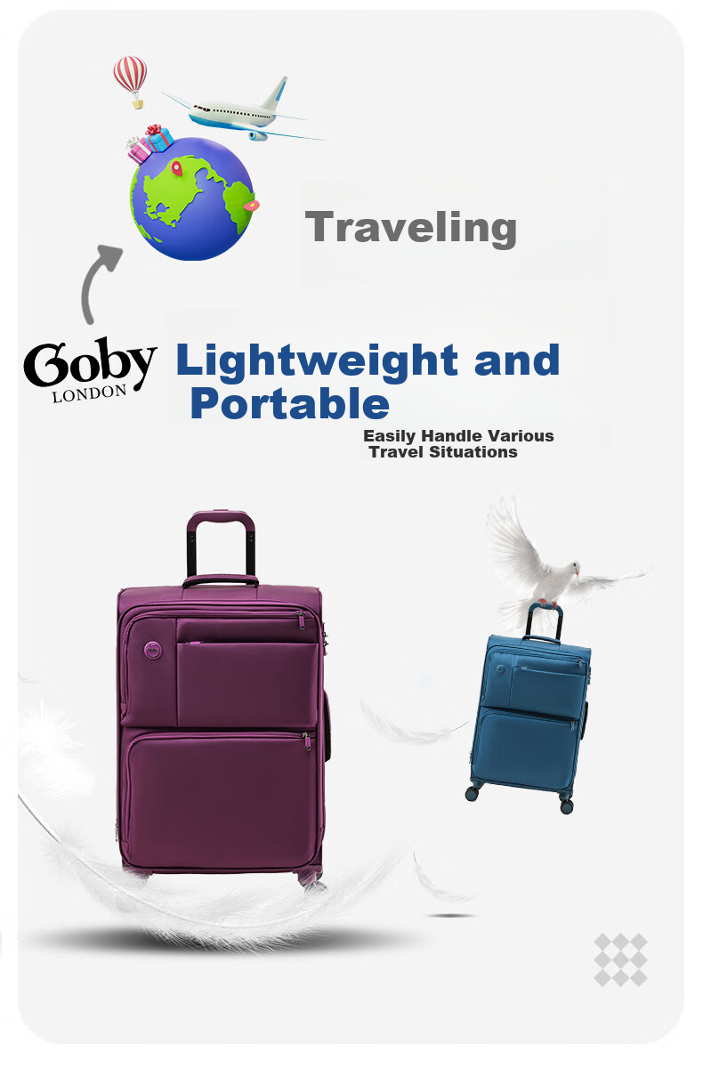 Goby Luggage, Ultra-Light Soft Oxford Fabric Suitcase, Multi-Pocket Case, 3001C Starry Black, 28-Inch Check-In Suitcase 10