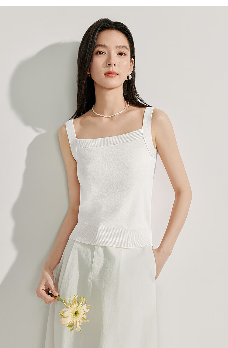 INMAN Striped Square Neck Knitted Camisole, 2026 Summer Women's New Short Fitted Top, Black, Size L 12