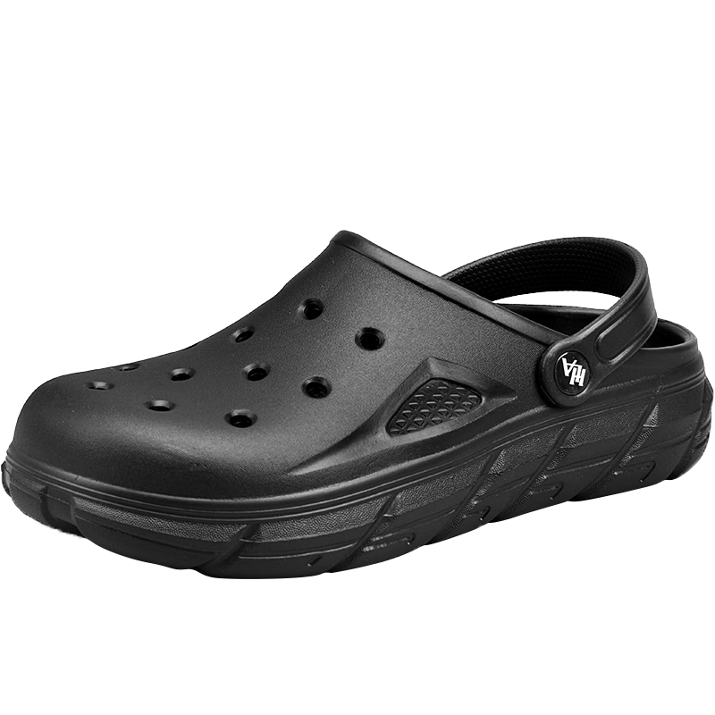 HLA Perforated Shoes for Men, Soft-Soled Breathable Closed-Toe Beach Sandals HAALXM2EBK033 Black Size 44/45 Double Pair