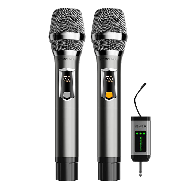SANSUI K39 Wireless Microphone with Anti-Howl Connection for Home Audio, Stage, Outdoor Hosting, Meetings, Teaching, Universal Home KTV Singing, All-In Rechargeable Microphone with Two Mics