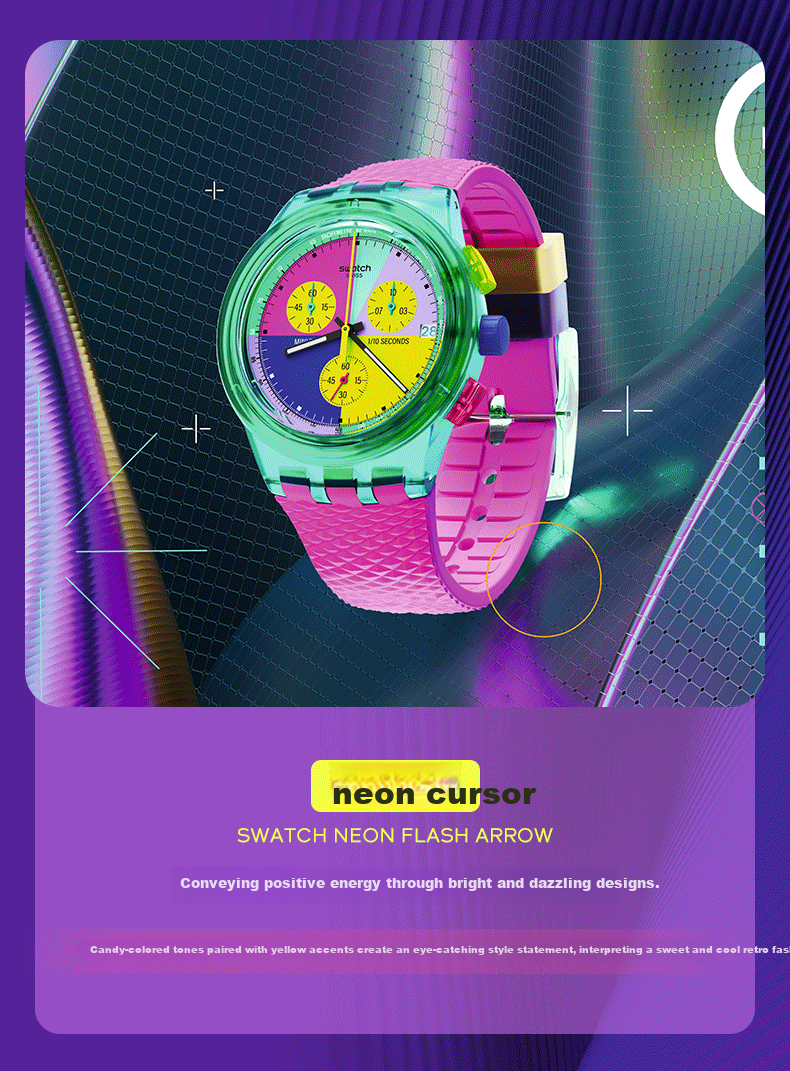 Swatch Swiss Watch, Three-Eye Chronograph Trendy Color-Block Retro Quartz Watch, Holiday Gift, Neon Luminous Marker 2