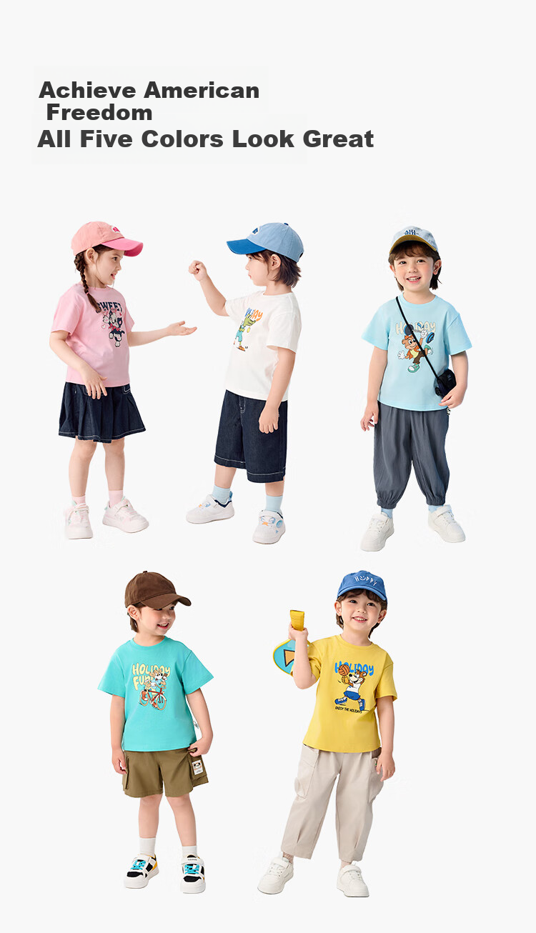 BALABALA Children's Clothing, Kids' T-Shirt, Pure Cotton Short-Sleeve Top, Girls' And Boys' Summer Wear, Moisture-Wicking And Quick-Drying 6