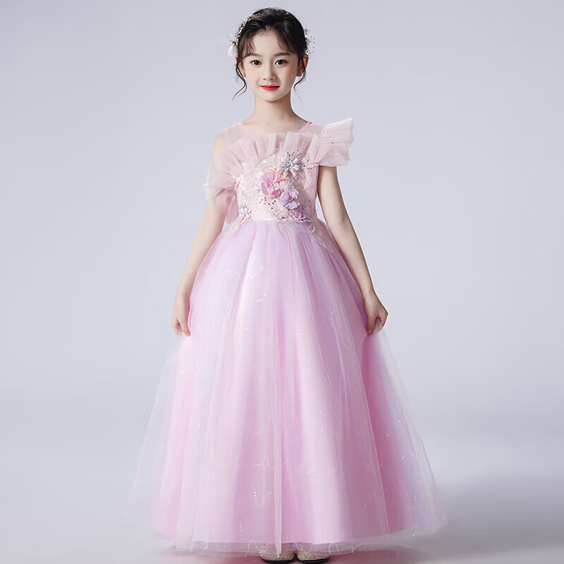 LUOBOBEIBEI Girls' Formal Dress, Little Girl's Princess Dress, Flower Girl Wedding Dress, Host Piano New Year Costume, Size 140