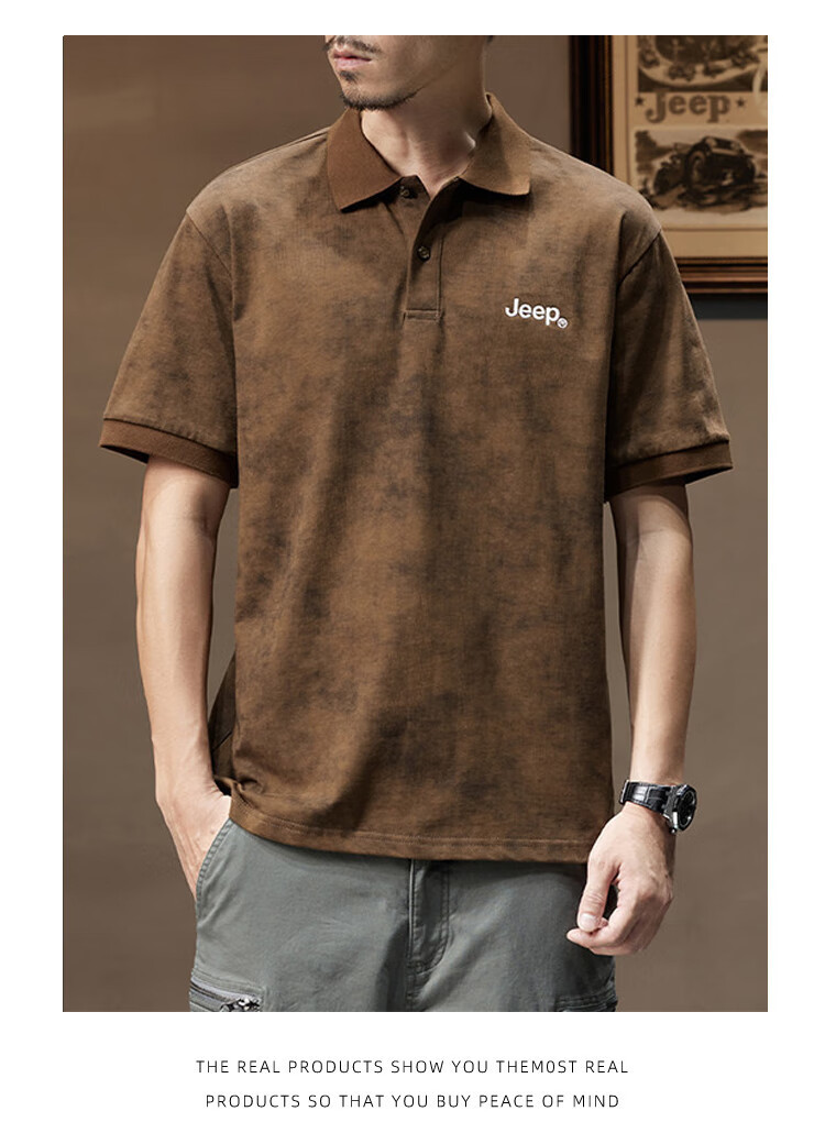 JEEP 100% Pure Cotton Short-Sleeve Men's T-Shirt, Summer 2026, Turn-Down Collar Pullover, Youth Tie-Dye Short-Sleeve T-Shirt for Me 9