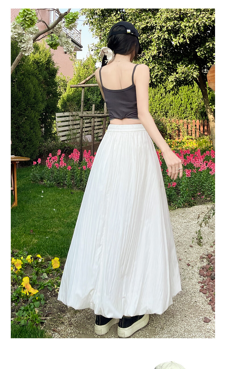 BOPRUIEY A-Line Skirt with Elastic Waist, Spring And Summer Long Flared Skirt for Women, Casual White Midi Skirt for Vacatio 14