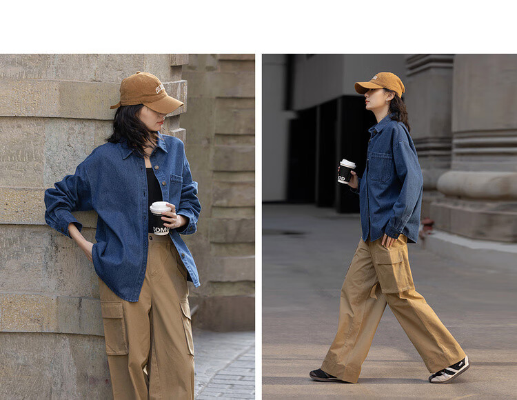 Dme [Retro Moisture-Wicking] Spring Cloud-Feel Cotton Vintage Washed Lapel Relaxed Loose-Fitting Concealing Women's Denim Jacket 7