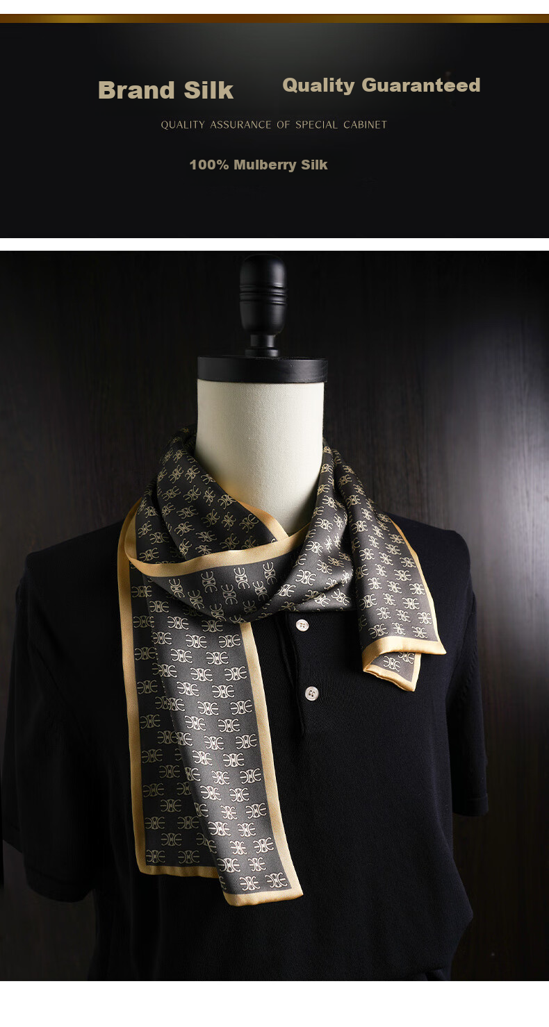 Hangsifu Silk Scarf for Men, Inner Wear, Business Suit Necktie, Birthday And Holiday Gift for Dad Or Husband, Sea Blue 1
