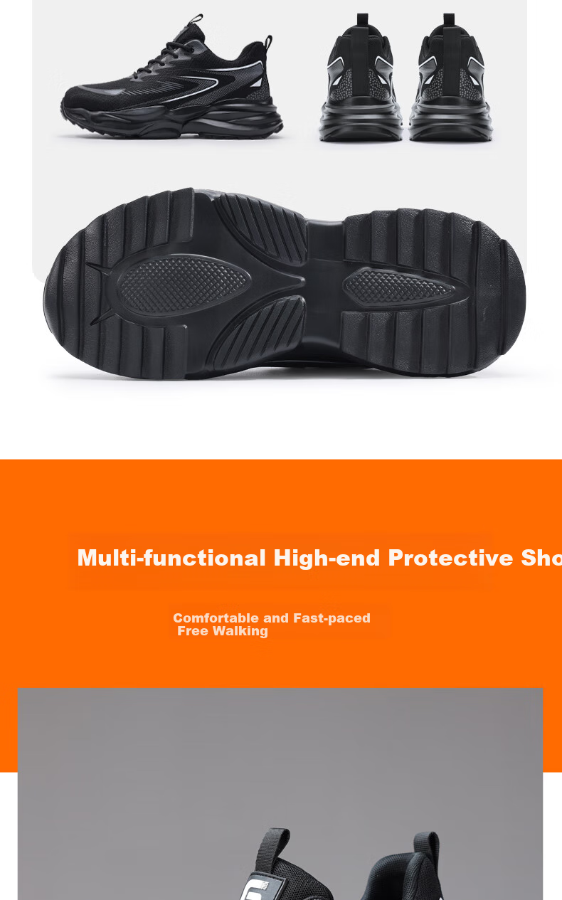 JUNBU Safety Shoes for Men, Summer Breathable Steel Toe Cap, Anti-Smashing And Puncture-Resistant, Ultra-Light Work Boots F118BK Size 43 11