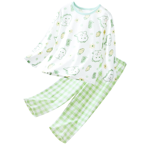 Deesha 100% Cotton Girls' Long Sleeve Thin Pajama Set Spring Summer Homewear