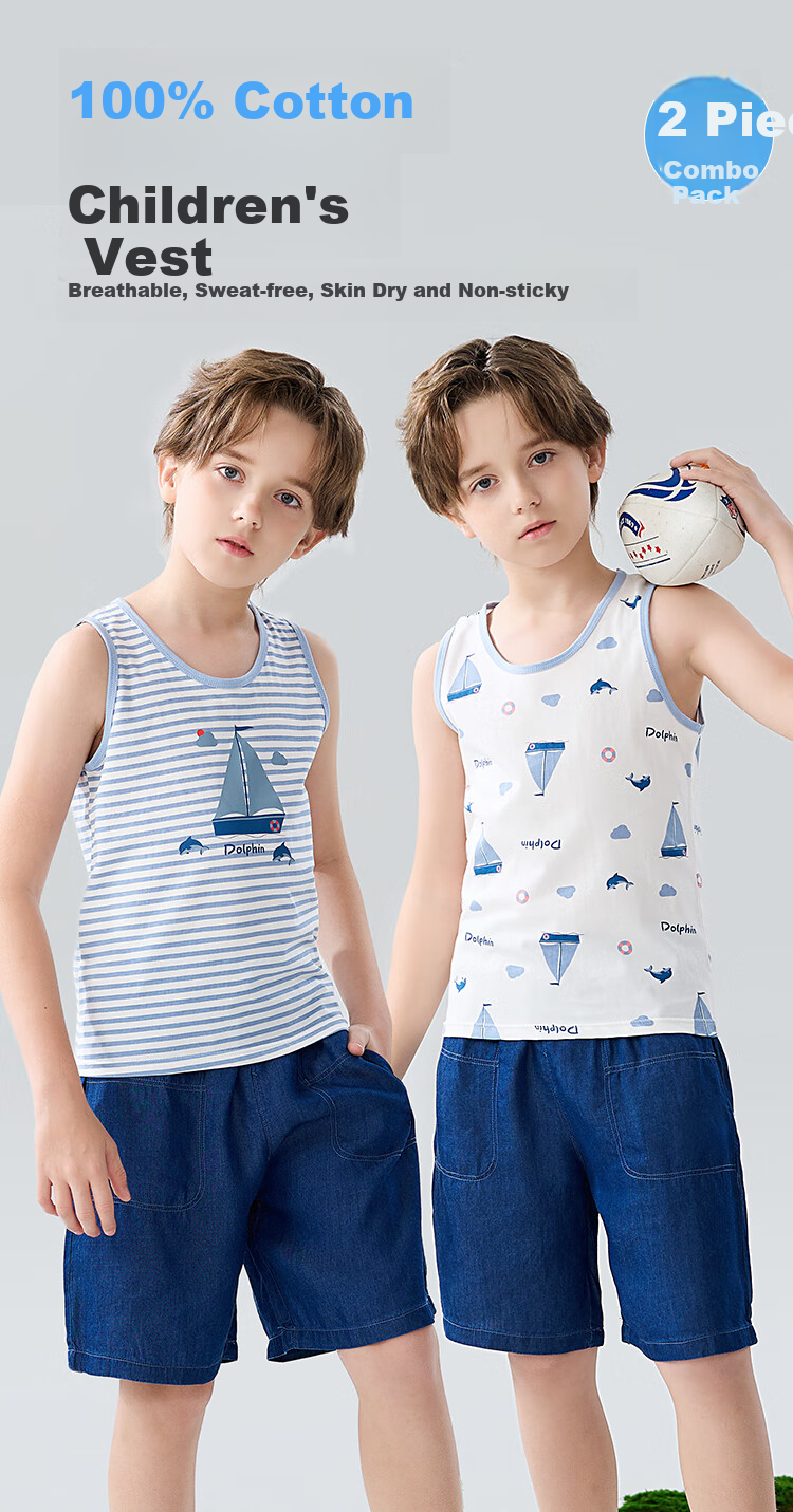 MiiOW Kids Boys Summer Thin Vest 100% Cotton Sleeveless Casual T-Shirt for Toddlers and Older Children 2