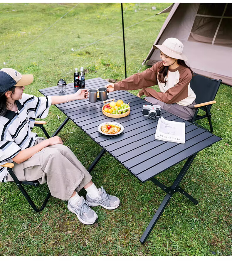 Xiaomo Outdoor Folding Table, Picnic Barbecue Egg Roll Table Camping Table And Chairs, Portable Stalls Camping Balcony Leisure Table, Black 19