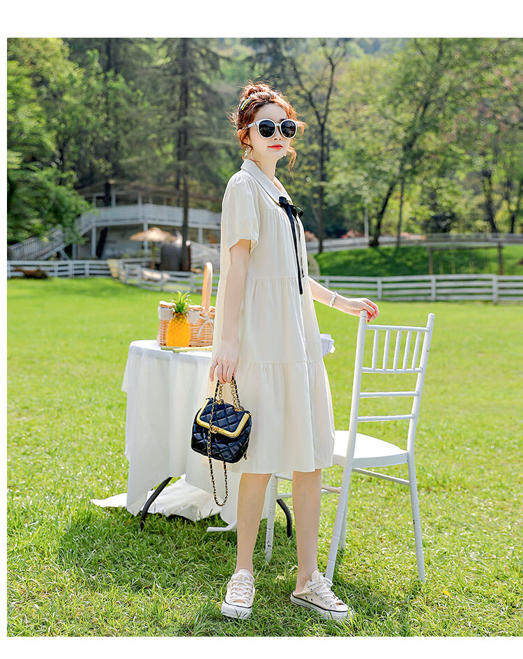 JOYNCLEON Maternity Summer Nursing Dress Short Sleeve Loose Long Dress Apricot M Jly156791 19