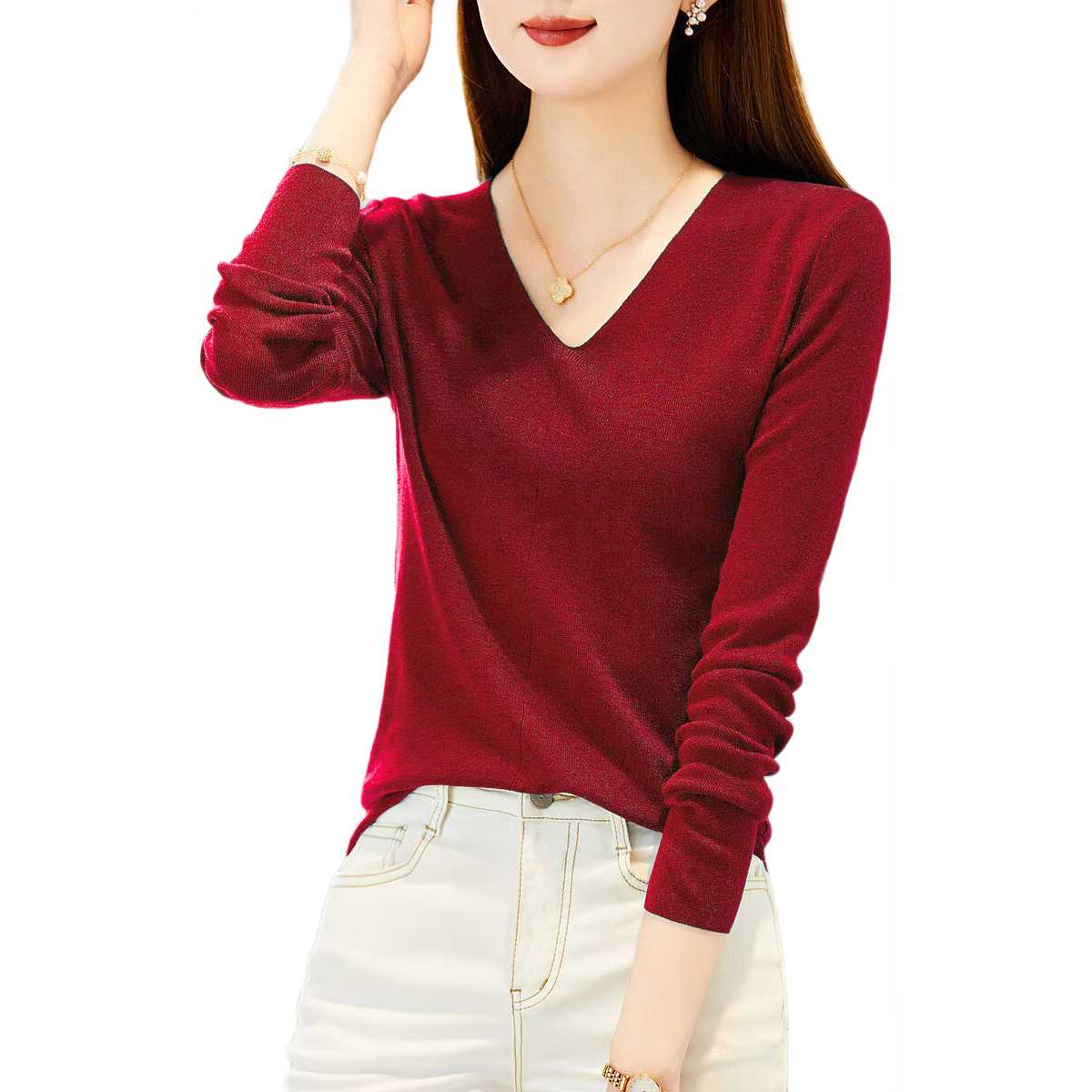 Dme [Capsule Wardrobe Series] Spring And Autumn Paper Thin V-Neck Sweater, Lazy Loose-Fitting Knit Top for Wome