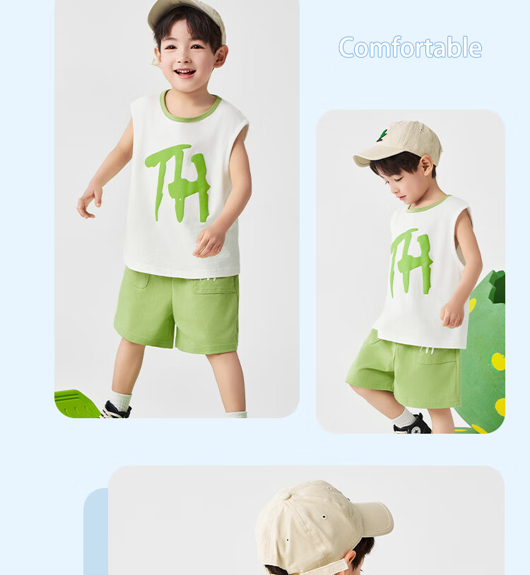 Minimumuwu Children's Clothing Set, Boys' Outfit 2026 New Style, Pure Cotton Sleeveless T-Shirt, Shorts for Girls, Summer Casual Thin Style, Kids' Vest 16