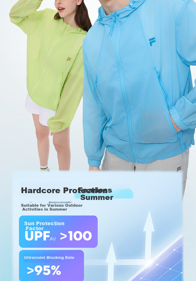 FILAFUSION FILA Trendy Couple's Woven Jacket, Summer Loose Sun Protection Hooded Top 3