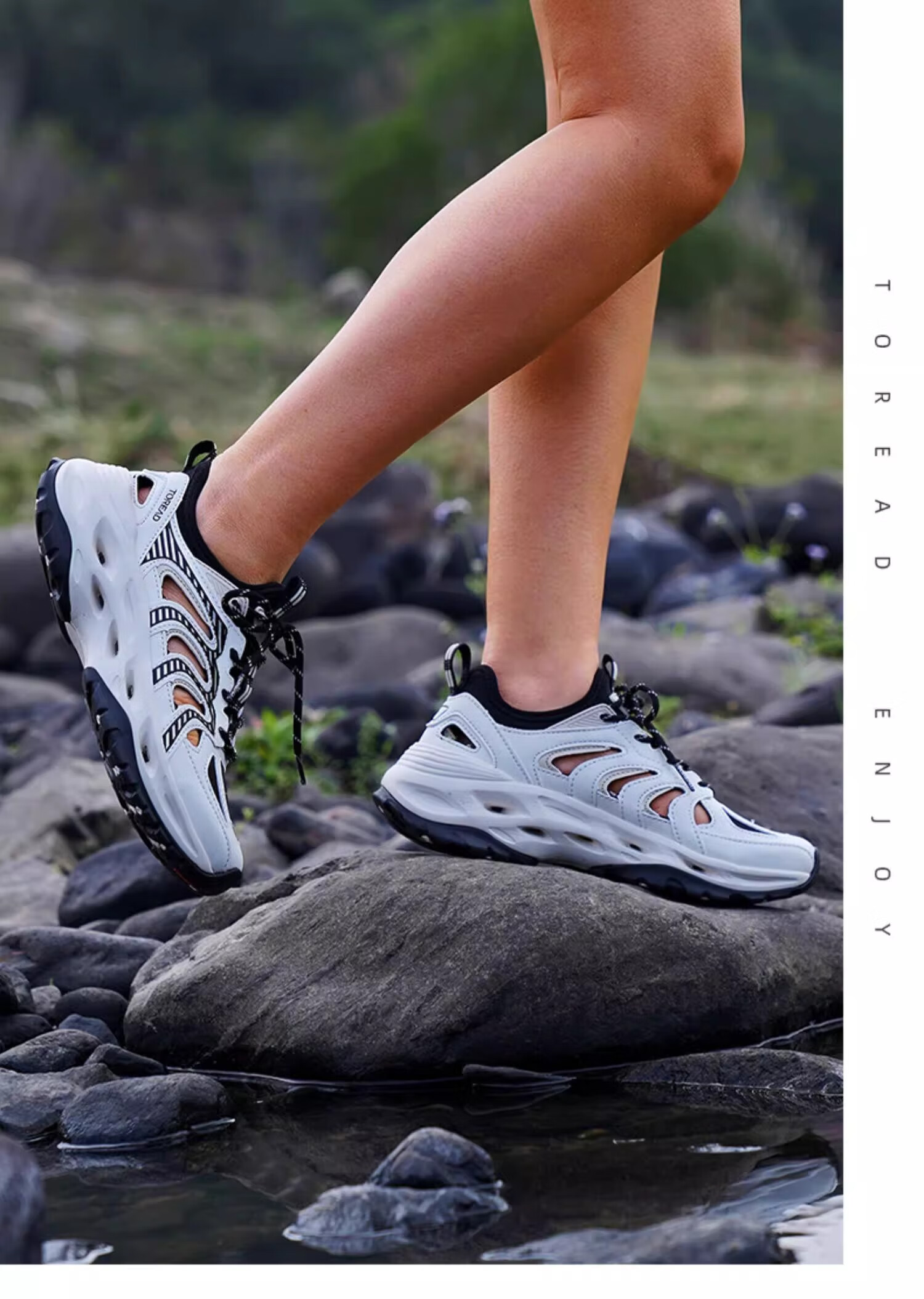 TOREAD Outdoor Non-Slip Breathable Hiking Shoes for Stream Trekking And Water Wading, Beige And Black - Men's Size 40 25
