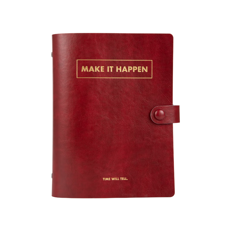 Chenzao PU Soft Leather Loose-Leaf Manual, A5 Six-Ring Loose-Leaf Notebook, Spiral-Bound Notebook, Planner, Journal, Contains 90 Pages with Dotted Paper - Zhanshen Red