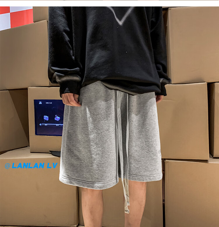 IZEXX Casual Shorts for Men, Summer Lightweight American High Street Loose Fit Sports Beach Shorts, Versatile IZ67 Gray M 20