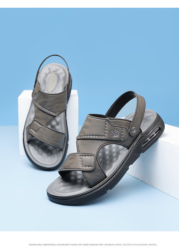 PLAYBOY Men's Outdoor Lightweight Breathable Trendy Comfortable Fashion Air Cushion Sandals Gray Brown Size 42 10