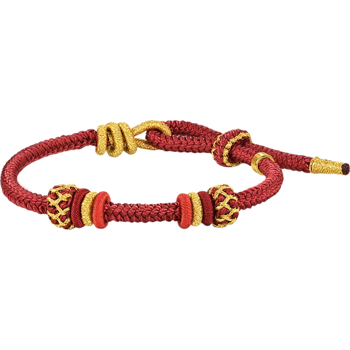 CHOW SANG SANG Woven Bracelet Colorful Adjustable Fiber Cord Charme Bead Roselle Red AZ24