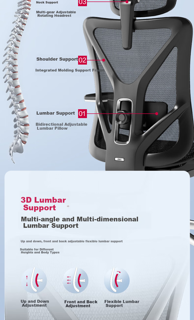 Deli KF231-J Ergonomic Office Chair Gaming Chair Executive Chair Seat, Black (With Footrest) 5