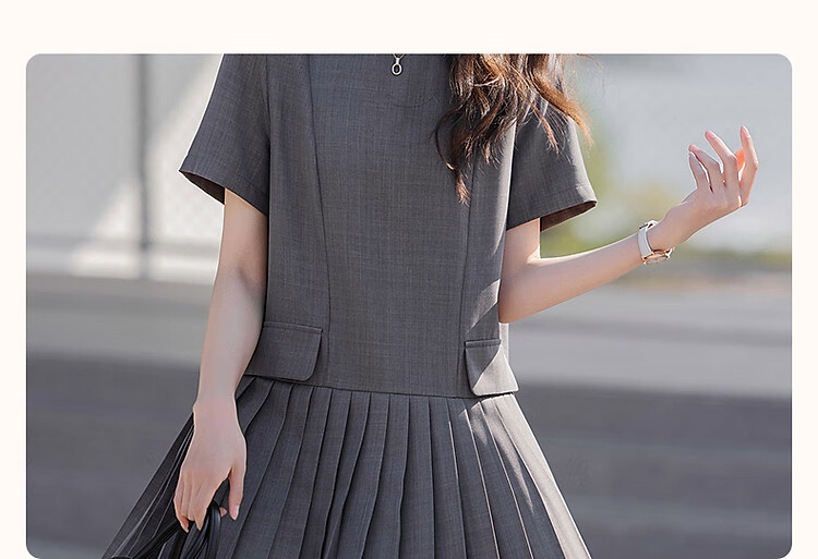 Demana [Private Style] Summer Round Neck Loose Waist Bag Cover Decorative Back Center Hidden Zipper A-Line Pleated Women's Dress 5
