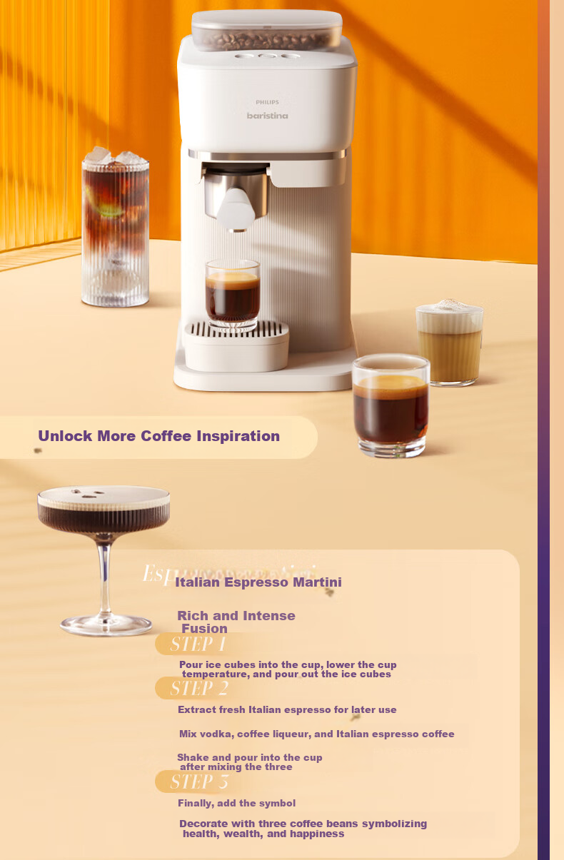 PHILIPS Fully Imported Baristina New Italian-American Fully/A Semi-Automatic Home Coffee Machine, Integrated Grinding Small Coffee Maker BAR Series bar300/60 9