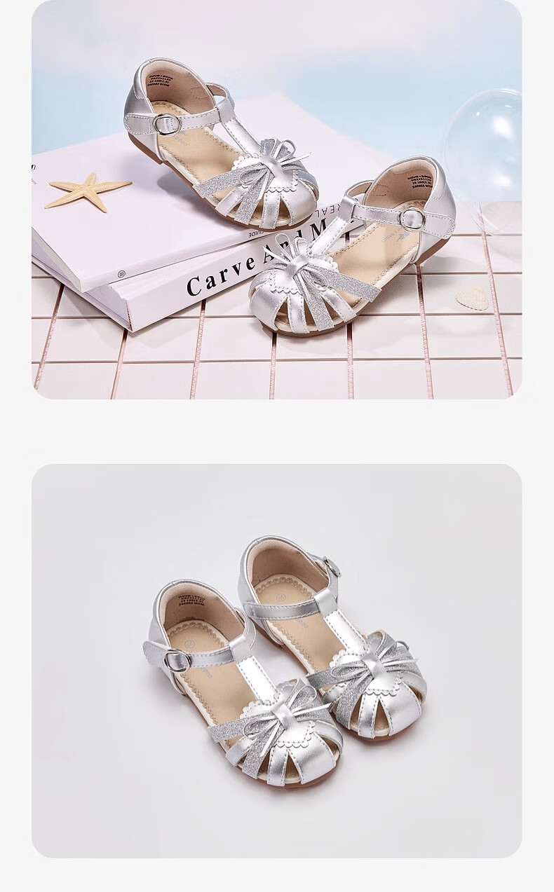 David Bella Girls' Sandals Children's Princess Leather Shoes Silver Summer Big Kids Hollow Out Performance Shoes 4