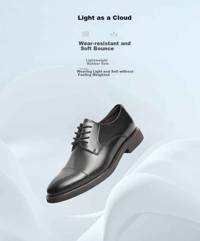 Belle Commuter Formal Leather Shoes for Men, Cowhide Shoes, British Business Leather Shoes B3229DM5, Black with Hidden Heel Lift, Size 41 5
