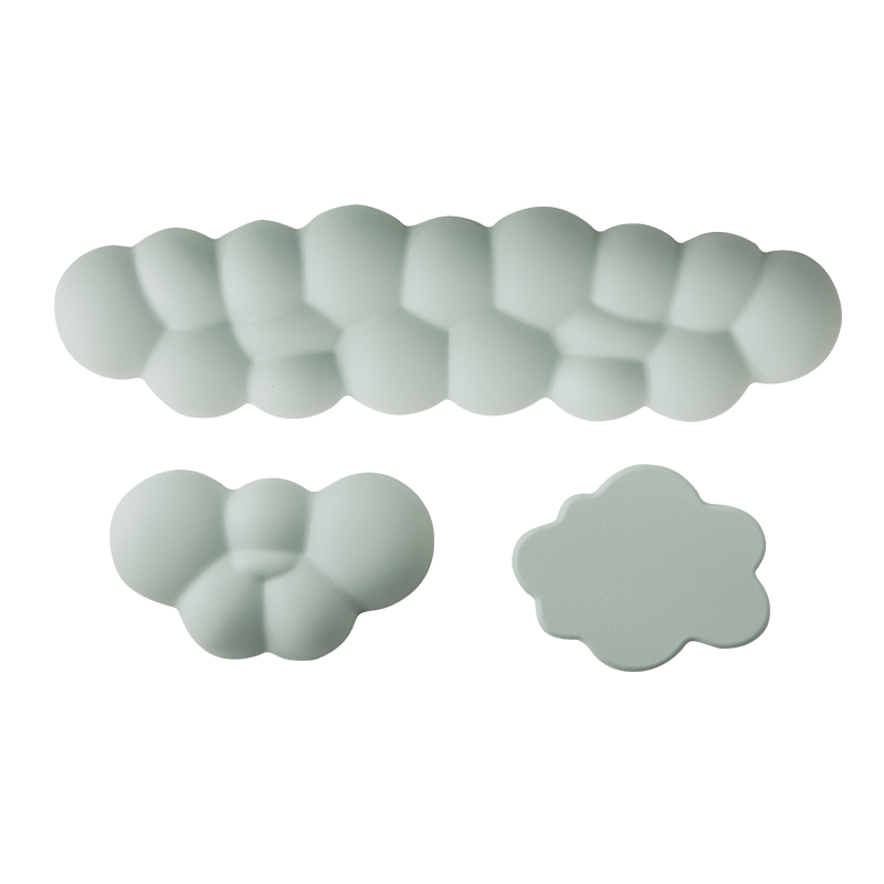 SANWA Cloud Keyboard Wrist Rest, Three-Piece Set for Women's Mouse Hand, with Coaster Pad, Non-Slip Base, Washable, Memory Foam, PU Leather, Mint Gree