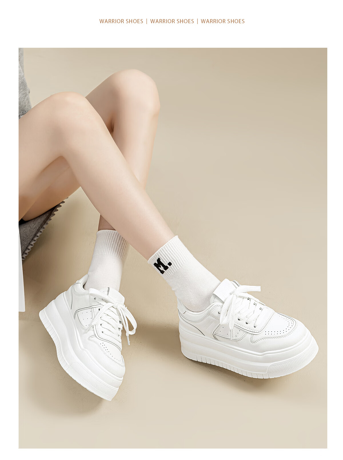 Warrior Women's Mesh Breathable White Sneakers Thick Sole Height Increasing Comfortable Casual Shoes White Mesh Size 34 14